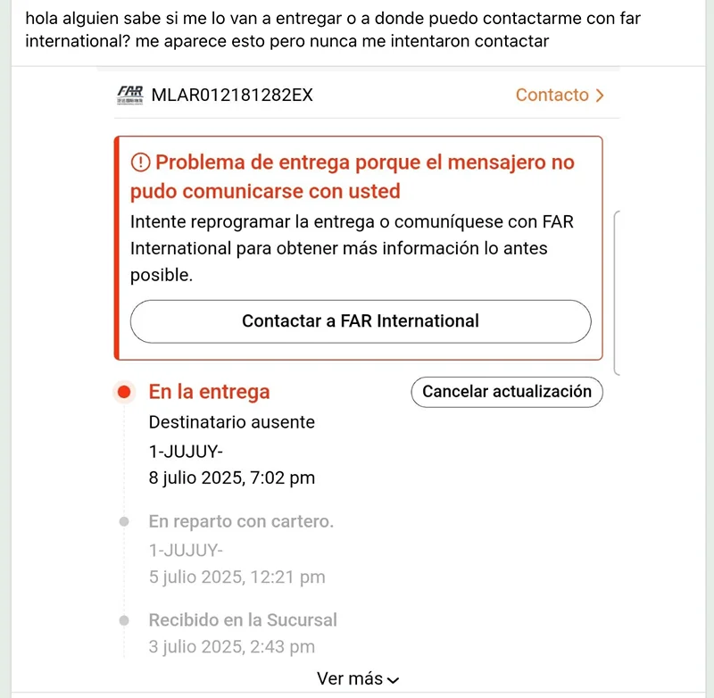 Problema de entrega con Far International