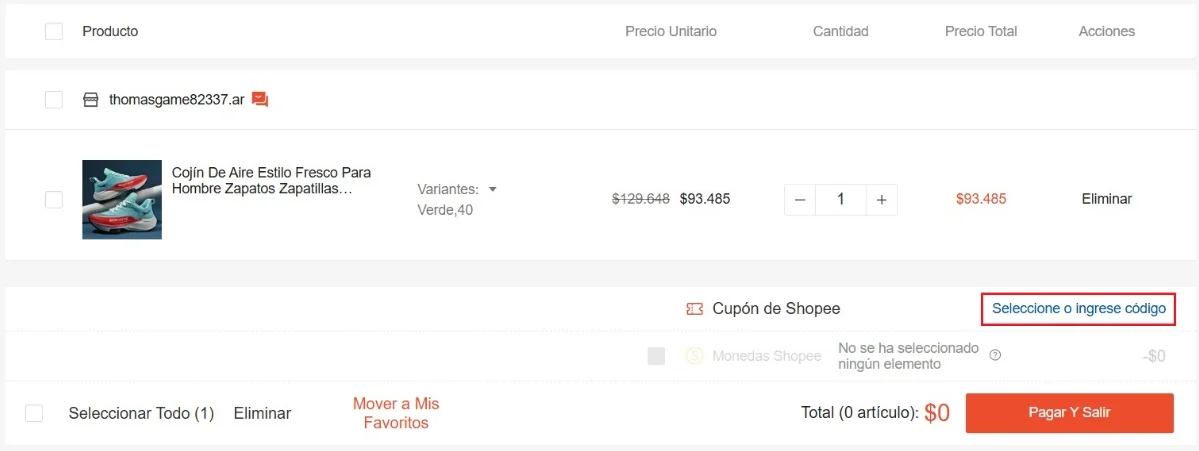 clic en el cupón